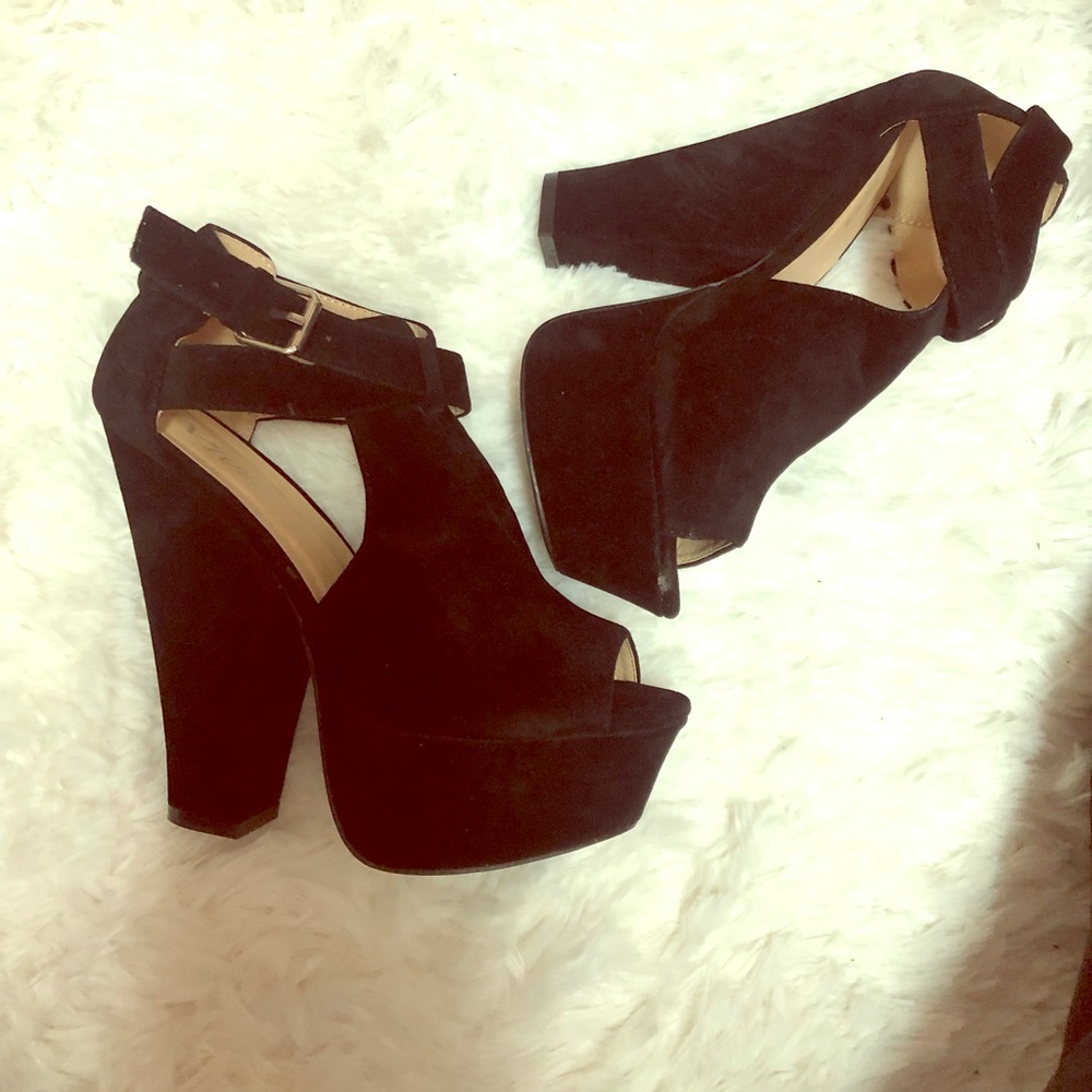High platform black wedges